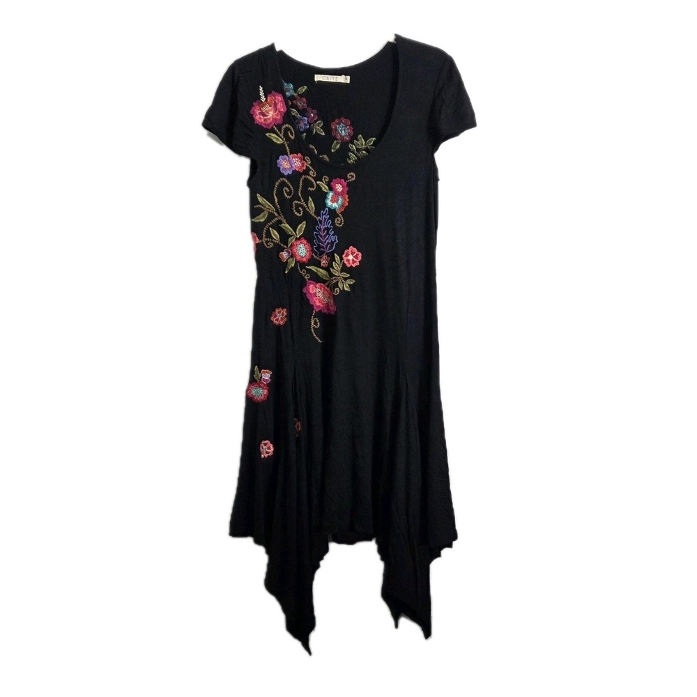 Caite Black Embroidered Boho Hippie Dress Small Fairy‎ Hippie Boho Feminine Goth